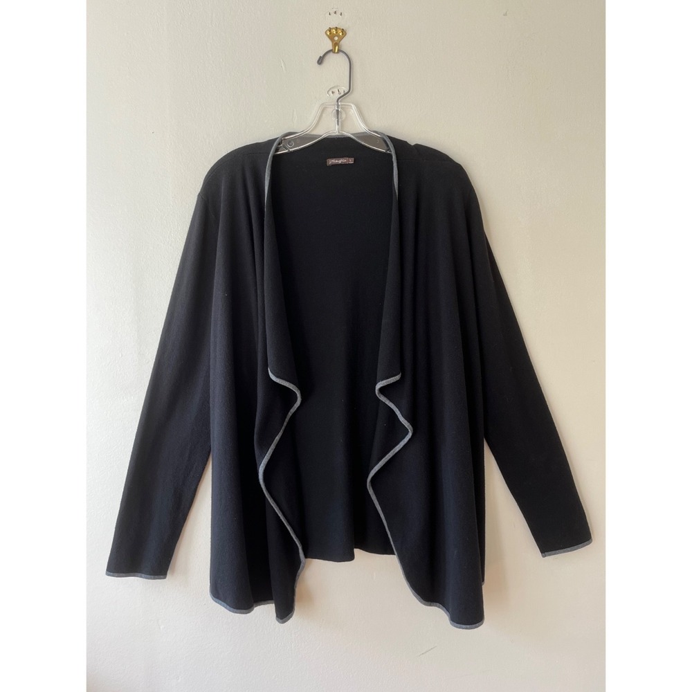 J.McLaughlin Sz L Black Gray Cardigan Sweater Open Cascad Soft Knit